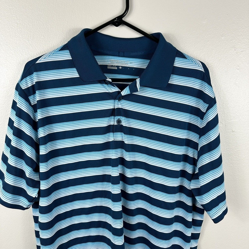 Nike Polo Shirt Adult Men’s Large Blue Striped Golf Performance The Players